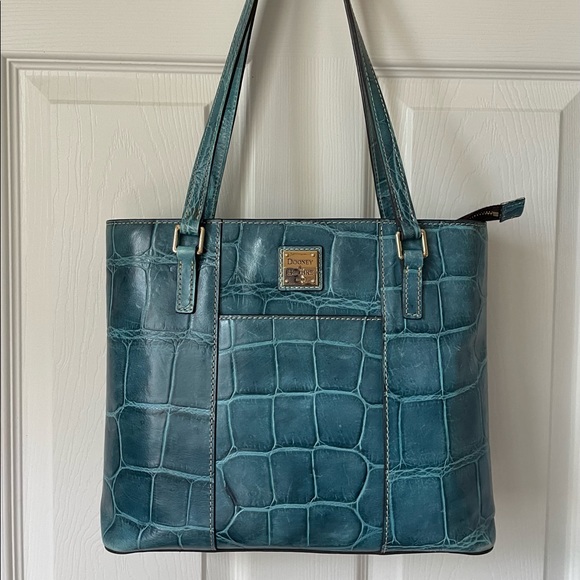 Dooney & Bourke Handbags - RARE Dooney and Burke peacock blue croc embossed leather satchel tote bag